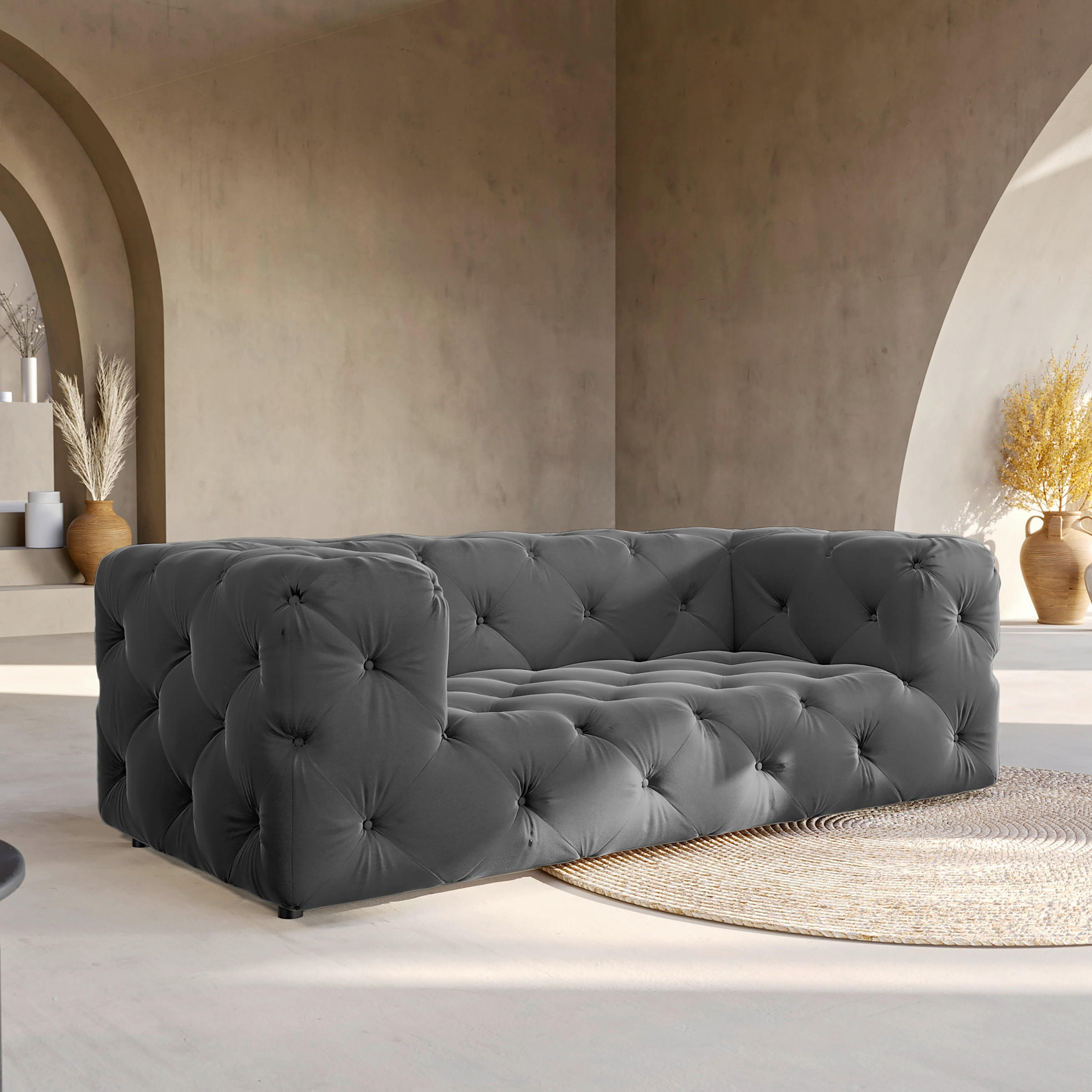 2-SITZER-SOFA Fresco Samt Schwarz  - Schwarz, Design, Kunststoff/Textil (193/71/100cm) - P & B