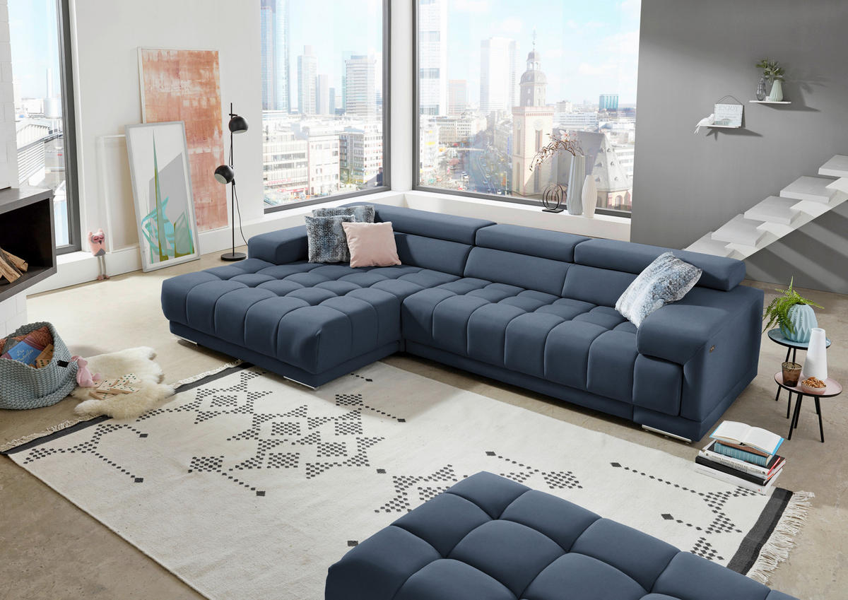 ECKSOFA  in Mikrofaser Blau  190/335 cm  - Blau/Silberfarben, Design, Textil/Metall (190/335cm) - Beldomo Speed