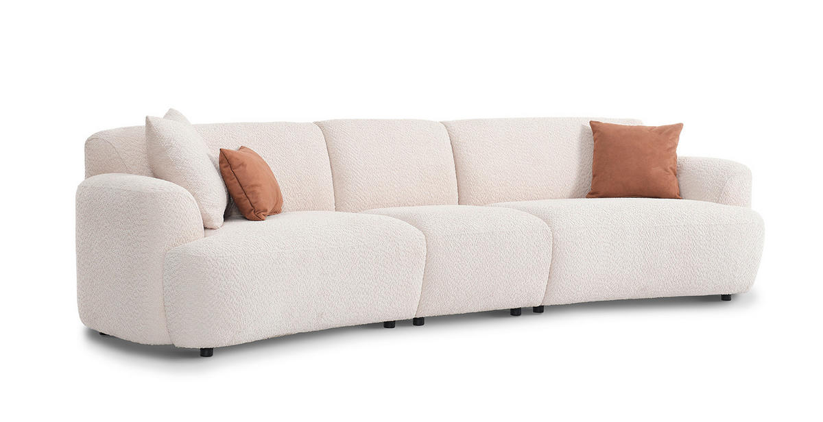 VIERSITZER-SOFA Bouclé Creme  - Creme/Schwarz, Design, Kunststoff/Textil (300/77/108cm) - Livetastic