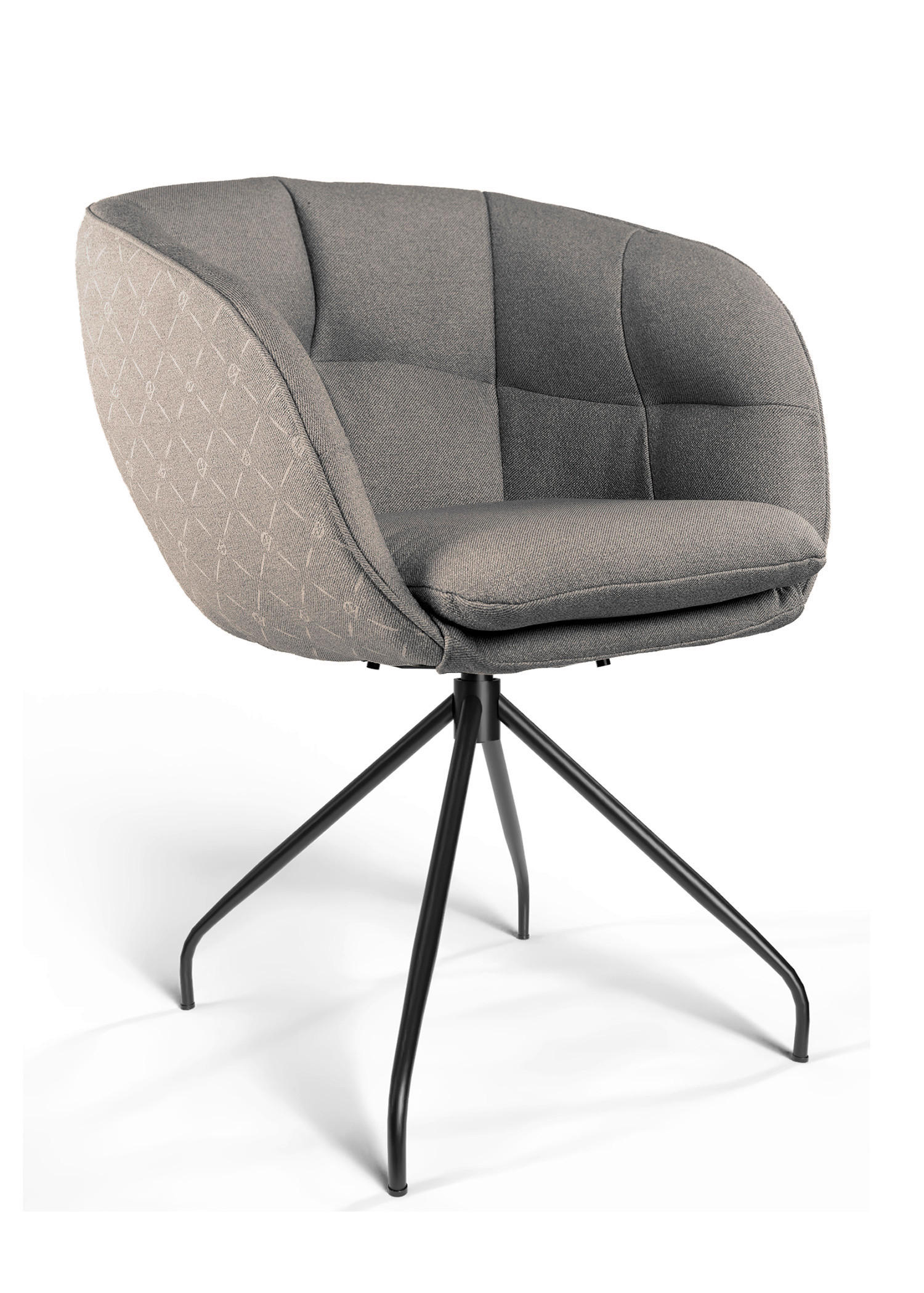 ARMLEHNSTUHL  Sitzfläche 360° drehbar, Gestellauswahl, automatische Rückholfunktion, ergonomische Rückenlehne, Stoff-/Lederauswahl Jacquard  Graubraun  - Graubraun/Schwarz, Design, Textil/Metall (62/81/63cm) - Dieter Knoll