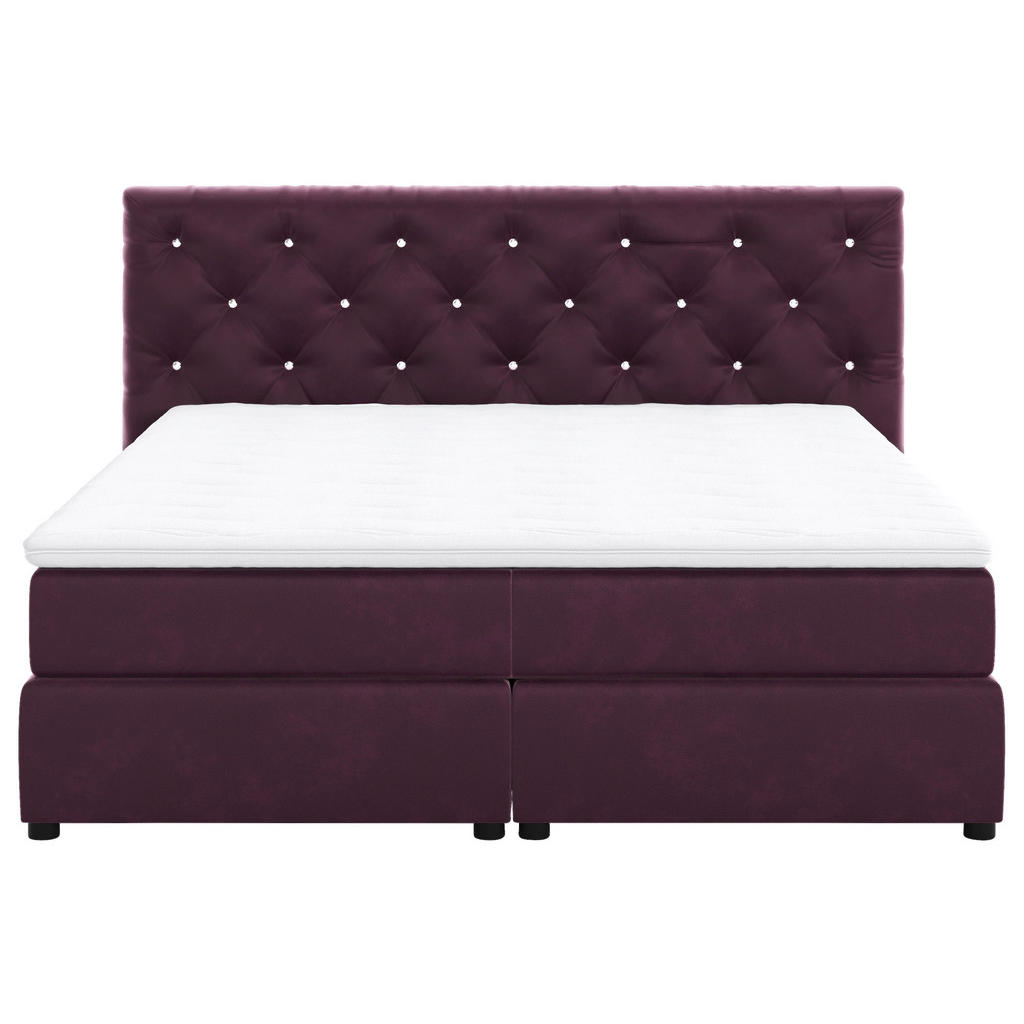 Thumbnail - Mid.you Boxspringbett, Violett, Textil, teilmassiv, H2 + H3, Höhe ca. 20 cm, 160x200 cm, Fsc, gepolstertes Kopfteil, Sto...