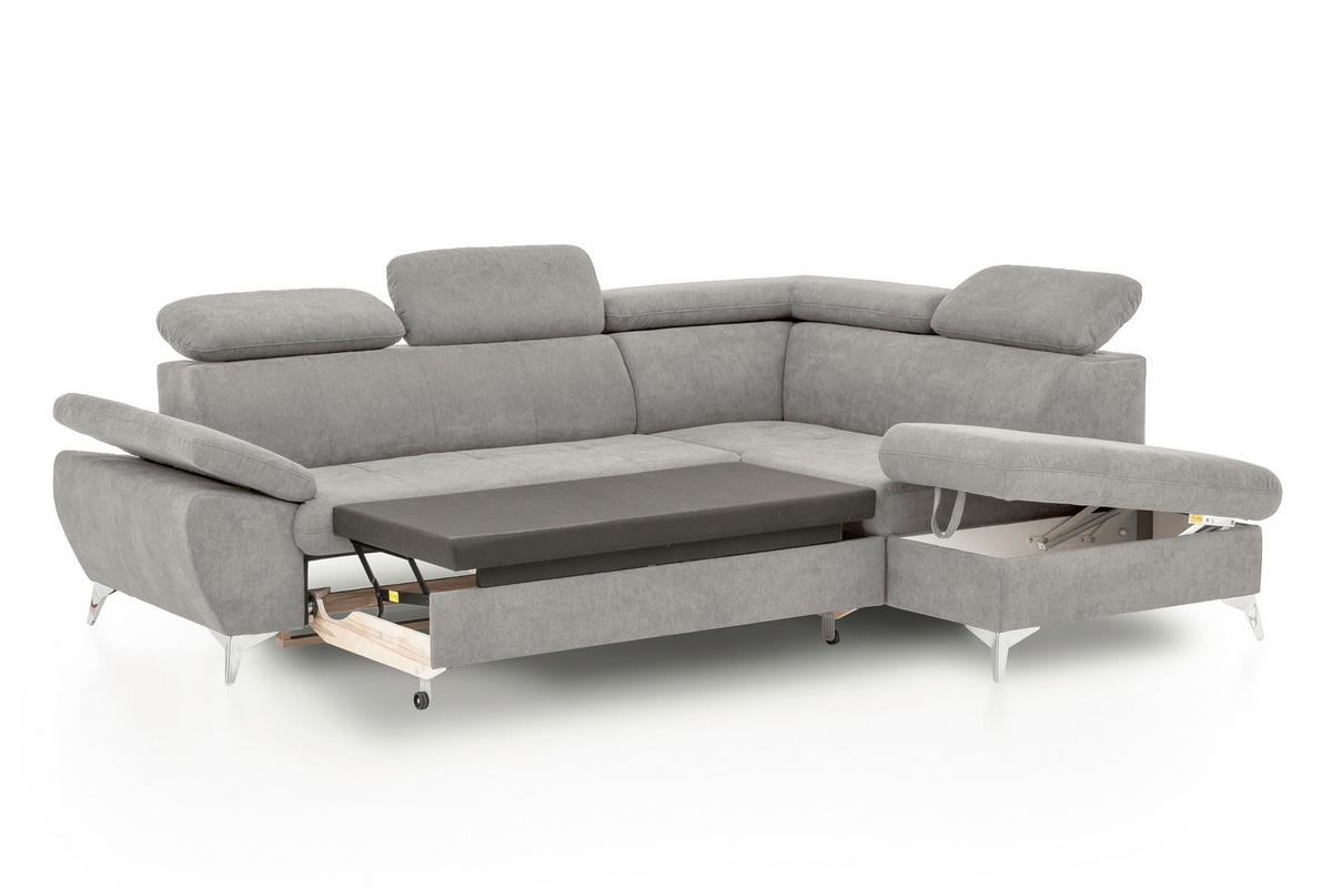 ECKSOFA in Mikrofaser Grau  - Chromfarben/Grau, Konventionell, Textil/Metall (256/209cm) - Livetastic