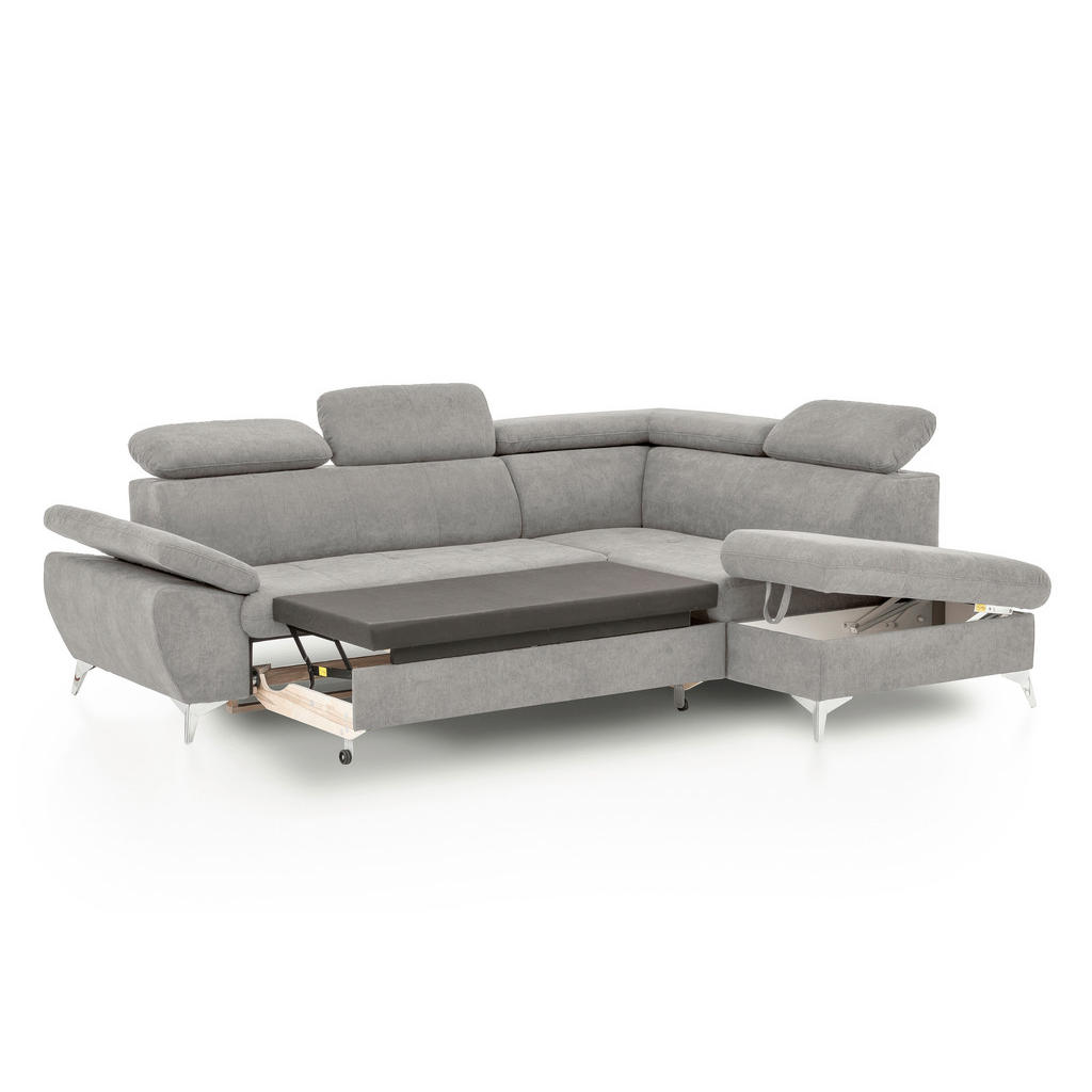 Thumbnail - Livetastic Ecksofa, Grau, Textil, Ottomane rechts, L-Form, 256x209 cm, Made in EU, Typenauswahl, Stoffauswahl, Hocker er...