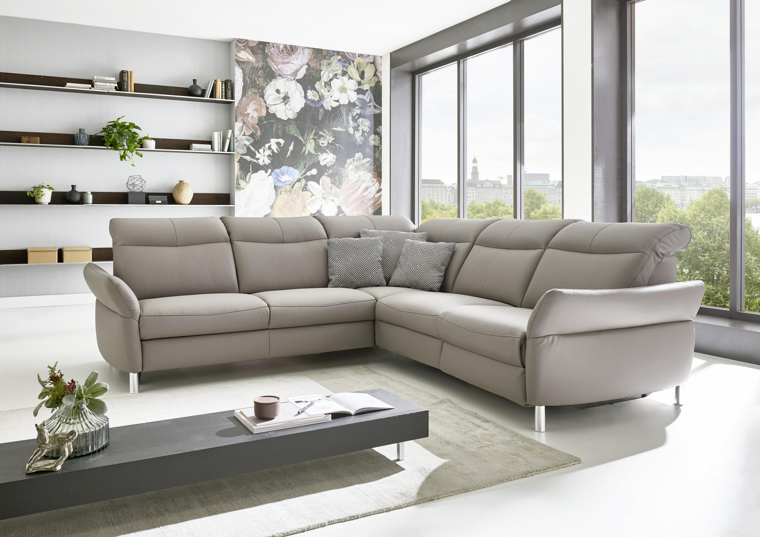 ECKSOFA in Echtleder Grau - Grau, Design, Leder/Metall (260/260cm) - Beldomo Speed