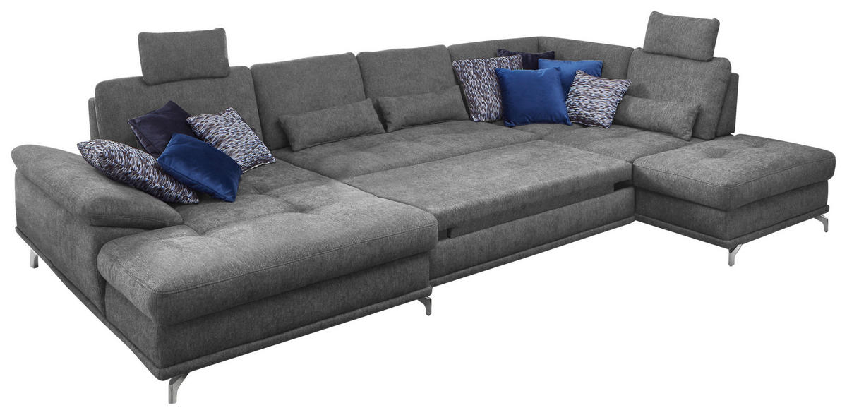 WOHNLANDSCHAFT in Flachgewebe Grau  - Silberfarben/Grau, Konventionell, Textil/Metall (176/363/223cm) - Sit & More