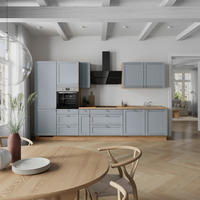 KÜCHENBLOCK Frame 360 cm  in Eichefarben, Blaugrau  - Edelstahlfarben/Eichefarben, MODERN, Holzwerkstoff/Metall (360cm) - Nobilia
