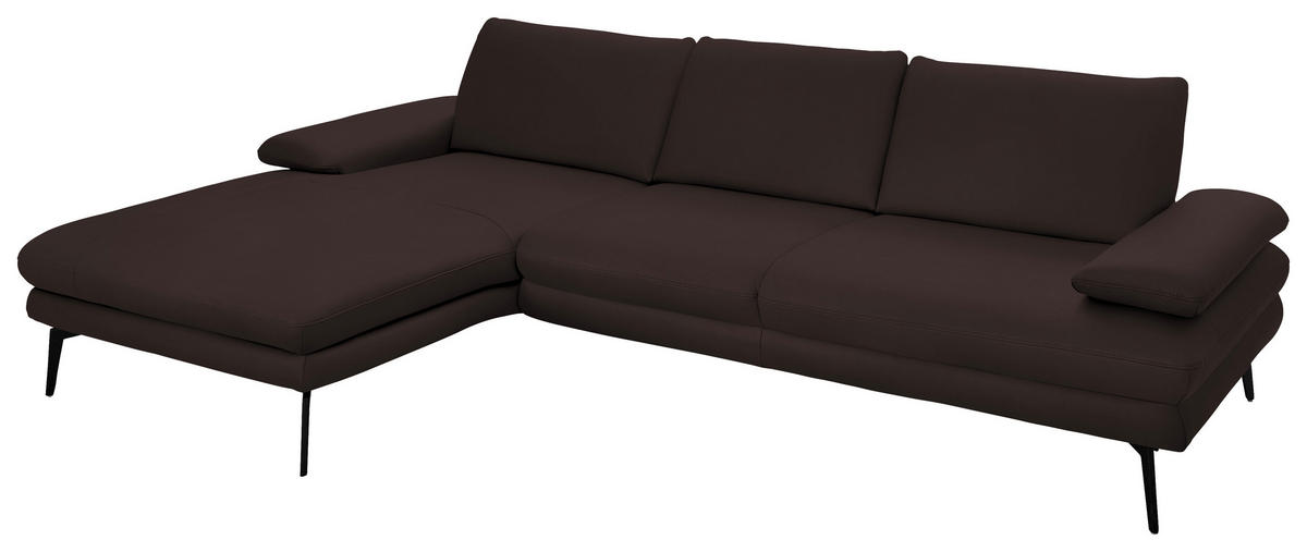 ECKSOFA in Echtleder Braun  - Schwarz/Braun, Design, Leder/Metall (180/310cm) - Dieter Knoll
