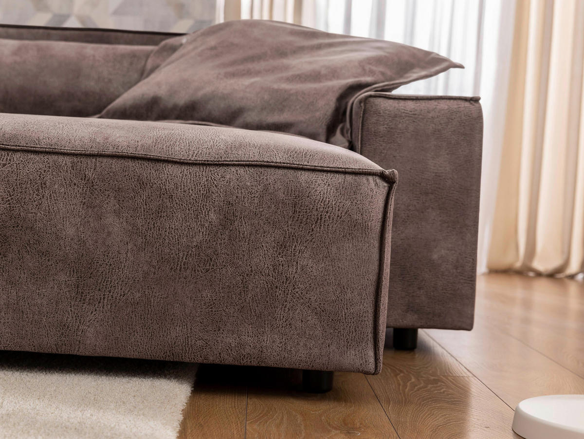 ECKSOFA Curduroy in Lederlook Graubraun Rückenkissen  251/142 cm  - Graubraun/Schwarz, Design, Kunststoff/Textil (251/142cm) - P & B