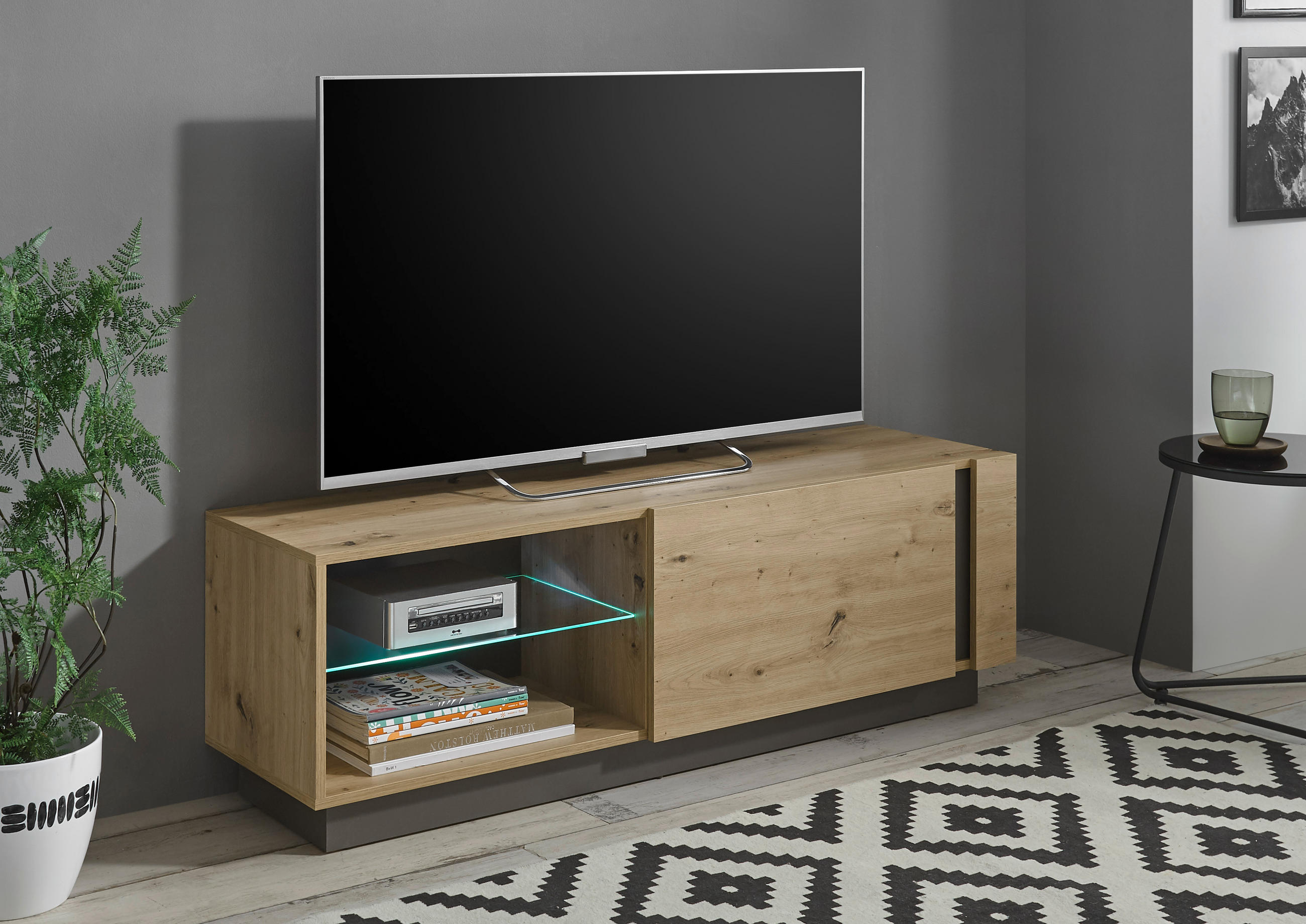 LOWBOARD  in 138/46/40 cm  - Eiche Artisan/Grau, Design, Glas/Holzwerkstoff (138/46/40cm) - MID.YOU