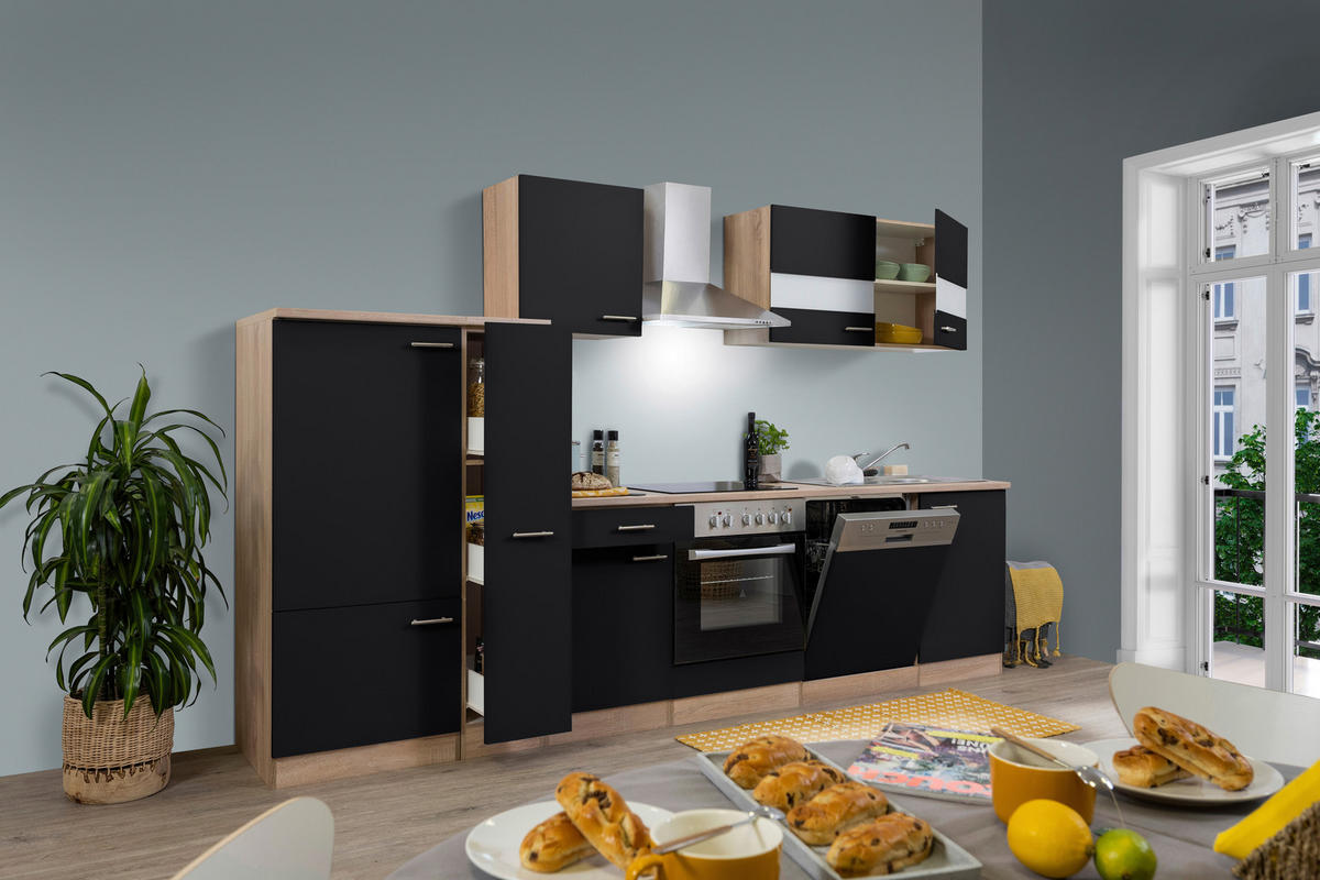 KÜCHENLEERBLOCK 310 cm   in Schwarz  - Edelstahlfarben/Eichefarben, Basics, Holzwerkstoff/Metall (310cm) - Respekta
