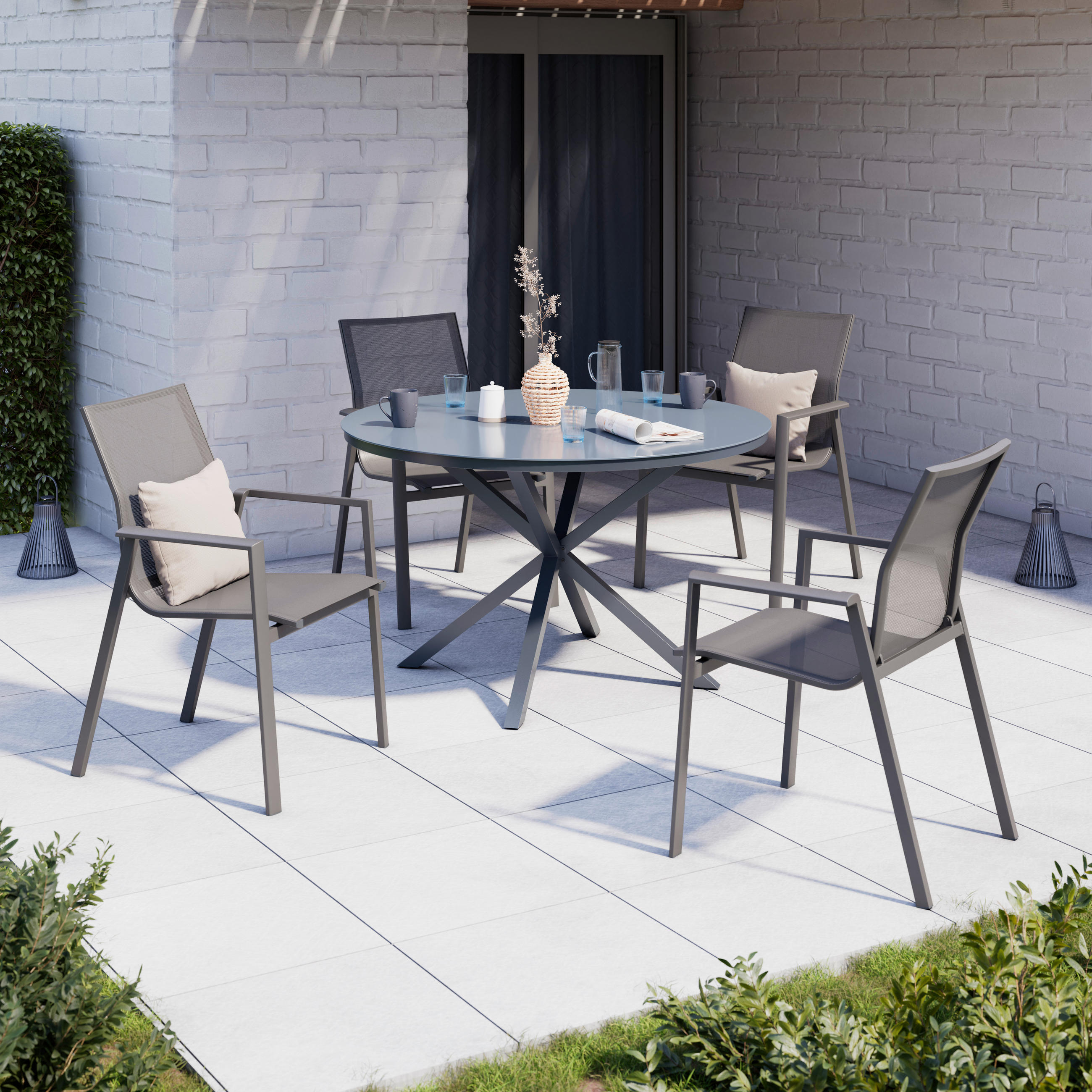 STOL VRTNI     tamno siva  metal, staklo  - tamno siva, Moderno, staklo/metal (120/72cm) - Ambia Garden