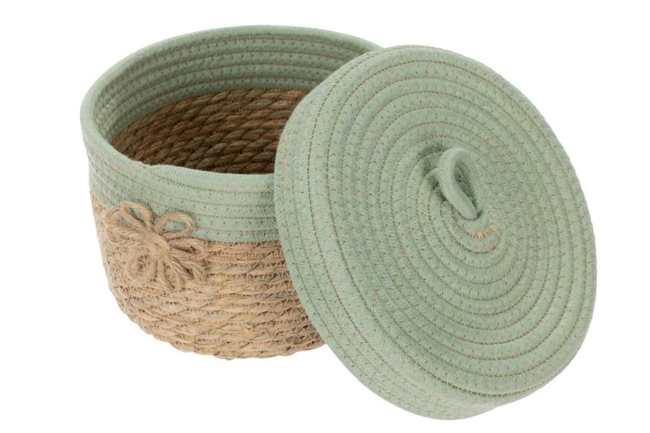Korb Mou mit Deckel Aus Jute in Grün