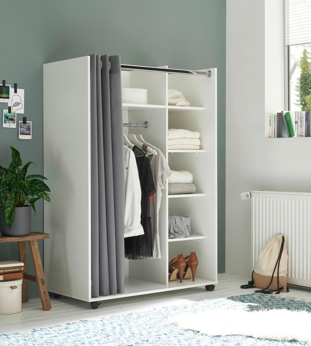 OFFENER KLEIDERSCHRANK 100/145/50 cm  in Grau, Weiß  - Weiß/Grau, Basics, Holzwerkstoff/Textil (100/145/50cm) - MID.YOU