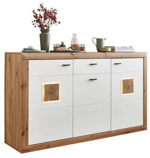 Stylife Sideboard Borkum Weiß, Eiche Artisan 162.8x94.3x43.7 cm