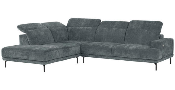 ECKSOFA Grau Chenille Kopfteilverstellung, Sitztiefenverstellung  - Schwarz/Grau, Design, Textil/Metall (243/307cm) - Xora