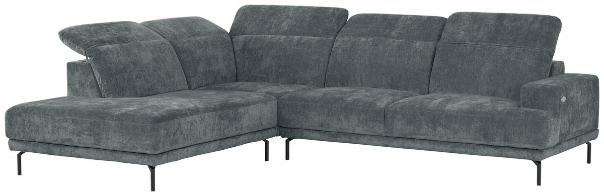 ECKSOFA Grau Chenille Kopfteilverstellung, Sitztiefenverstellung  - Schwarz/Grau, Design, Textil/Metall (243/307cm) - Xora