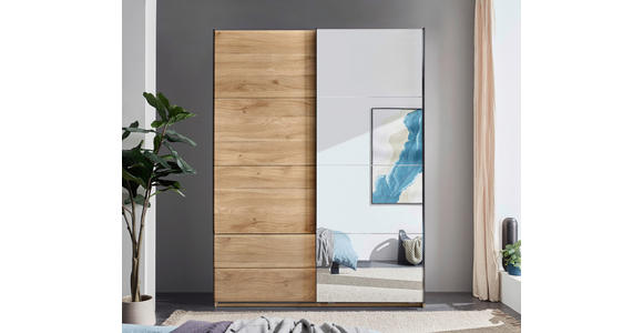 SCHWEBETÜRENSCHRANK  in Eichefarben  - Eichefarben/Schwarz, MODERN, Glas/Holzwerkstoff (170/225,5/60,5cm) - Xora