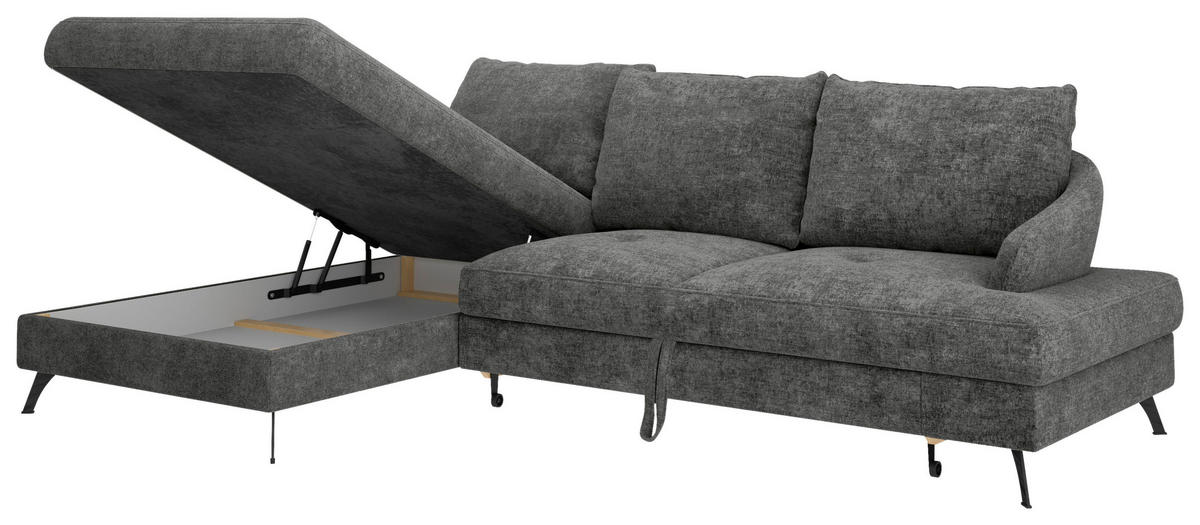 ECKSOFA in Webstoff Schwarz  - Schwarz, KONVENTIONELL, Textil/Metall (183/293cm) - Carryhome
