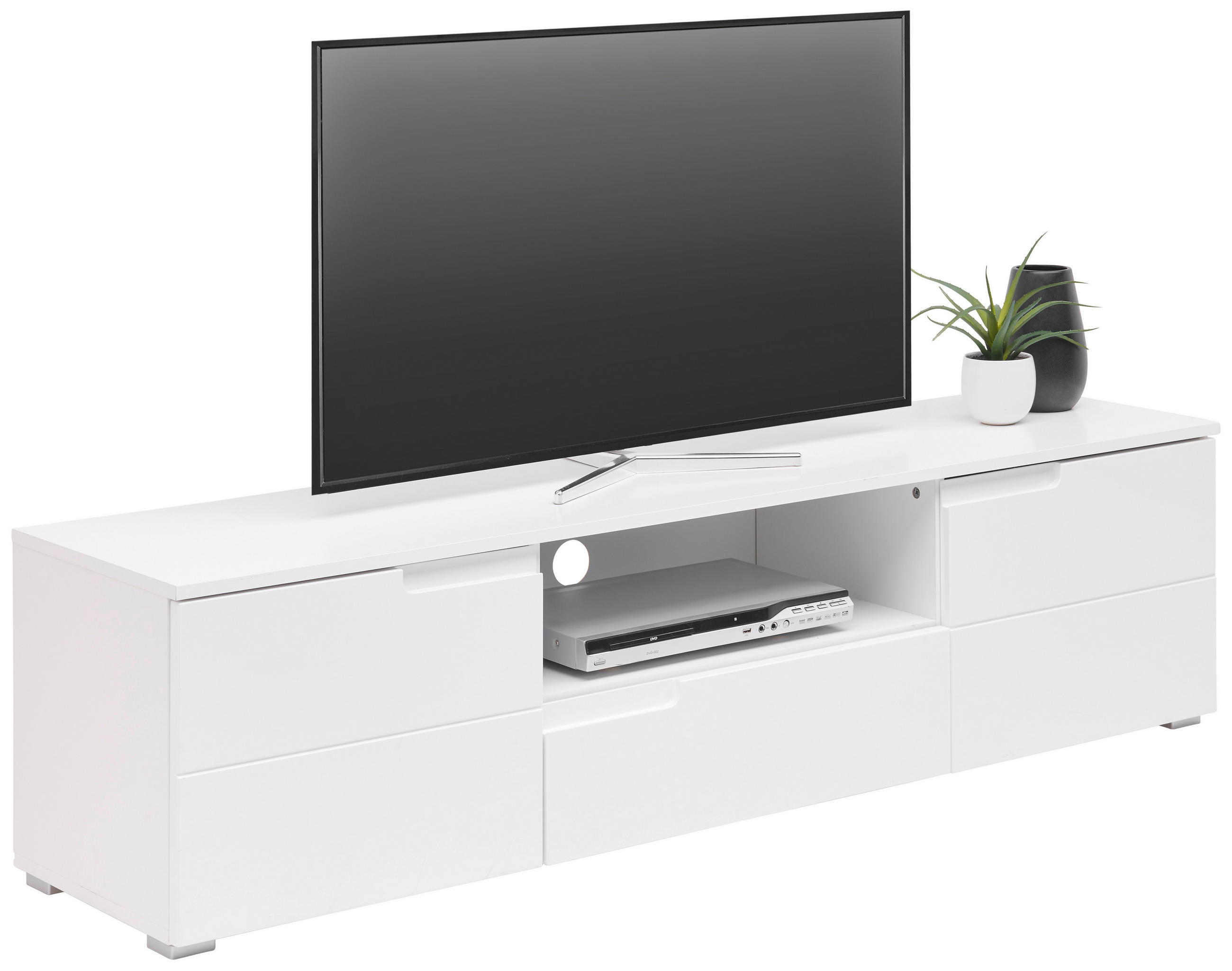 Carryhome NÍZKA KOMODA, biela, biela s vysokým leskom, 165/42/40 cm.