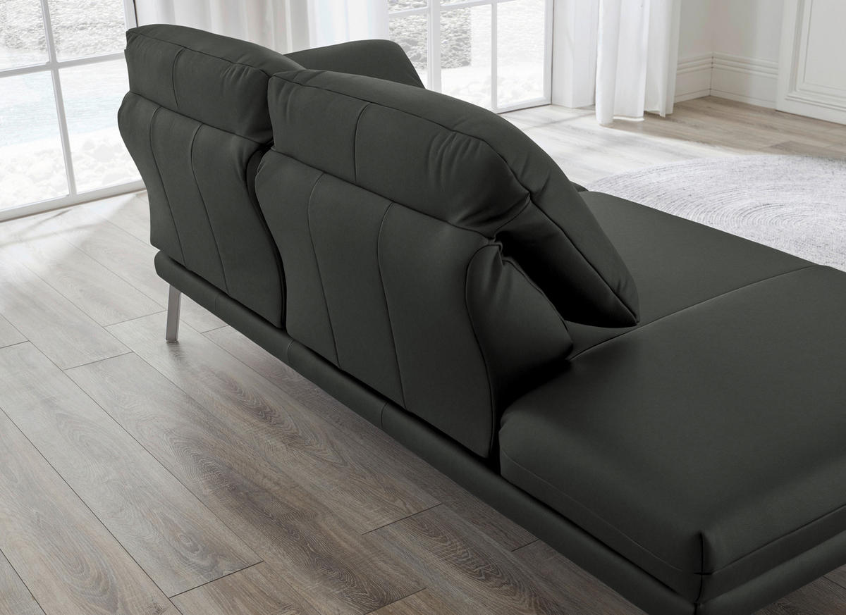 RÉCAMIERE in Echtleder Dunkelgrau  - Chromfarben/Dunkelgrau, Design, Leder/Metall (209/85-109/95-16cm) - Dieter Knoll