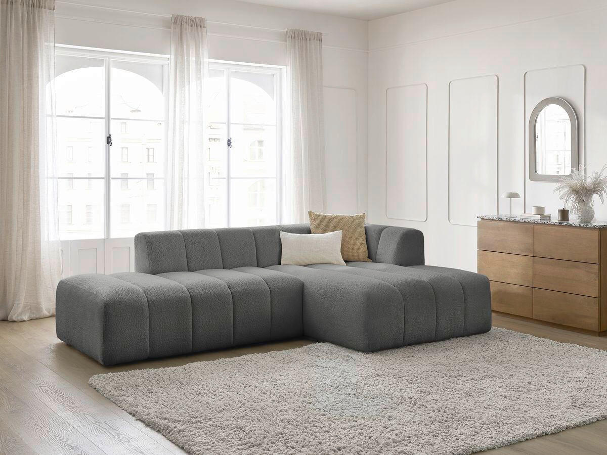 ECKSOFA  ANNECY Dunkelgrau Bouclé  - Dunkelgrau/Schwarz, MODERN, Kunststoff/Textil (262/170cm)