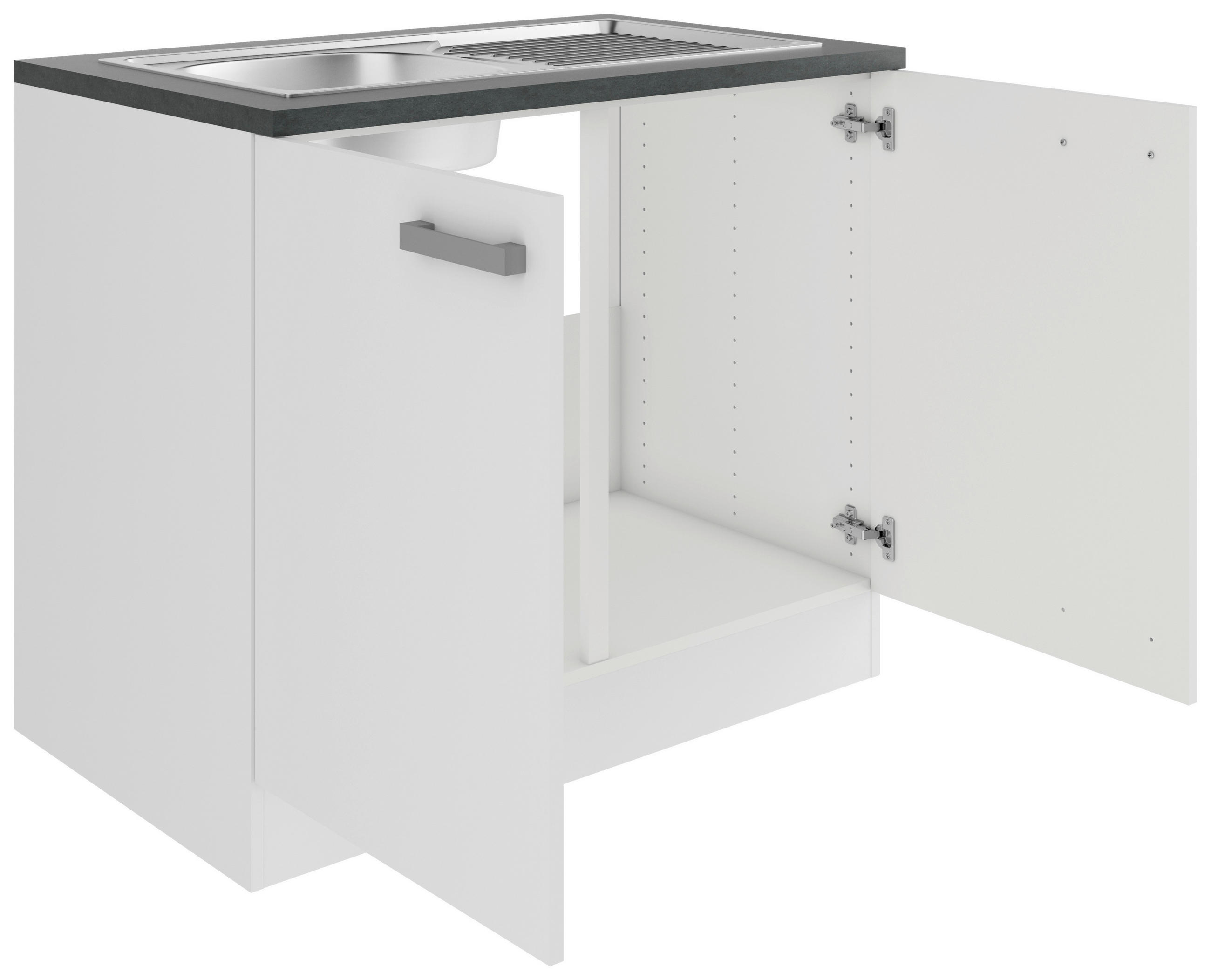 SPÜLENUNTERSCHRANK 100/84,8/60 cm  in Weiß  - Anthrazit/Alufarben, Basics, Holzwerkstoff/Metall (100/84,8/60cm) - Optifit
