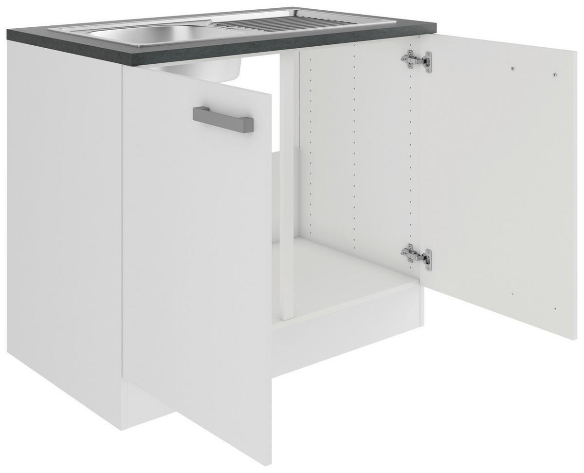 SPÜLENUNTERSCHRANK 100/84,8/60 cm  in Weiß  - Anthrazit/Alufarben, Basics, Holzwerkstoff/Metall (100/84,8/60cm) - Optifit