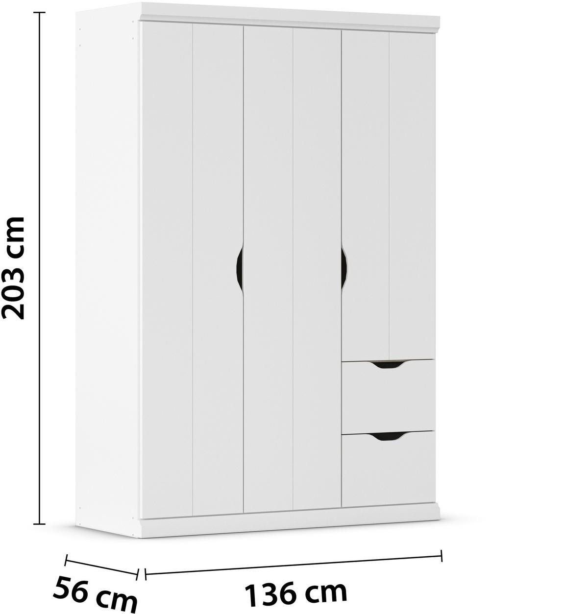 KLEIDERSCHRANK in Weiss  - Weiss, Basics, Holzwerkstoff (136/203/56cm) - Boxxx