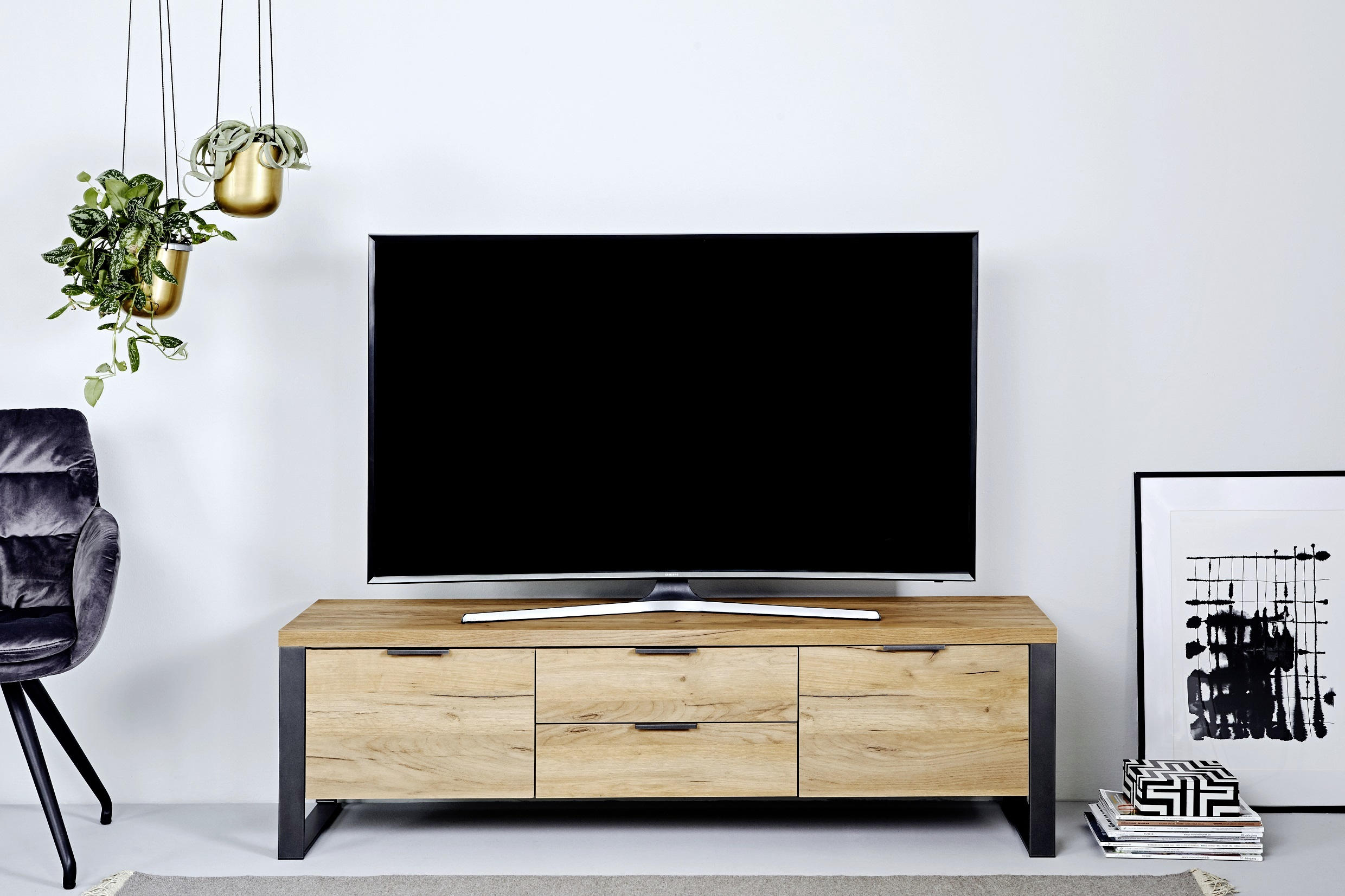 TV-ELEMENT - Eichefarben/Anthrazit, Design, Holzwerkstoff/Metall (152/45/40cm)