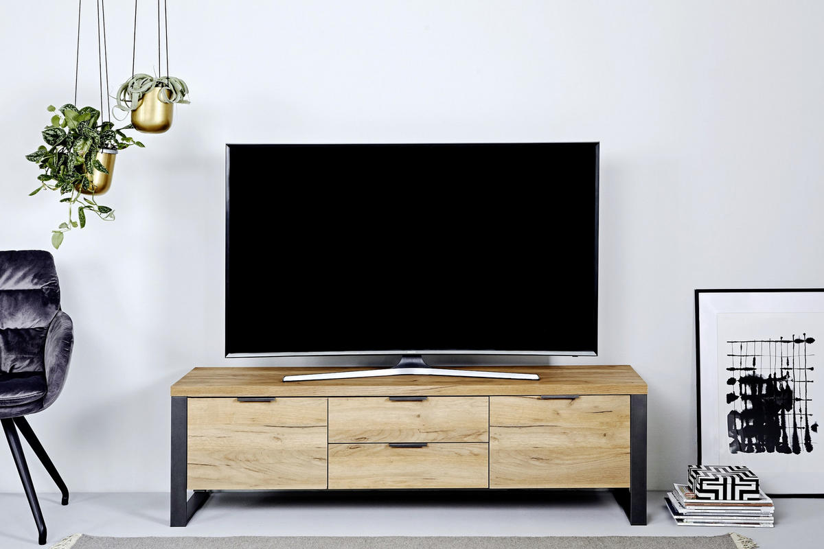 TV-ELEMENT - Eichefarben/Anthrazit, Design, Holzwerkstoff/Metall (152/45/40cm)