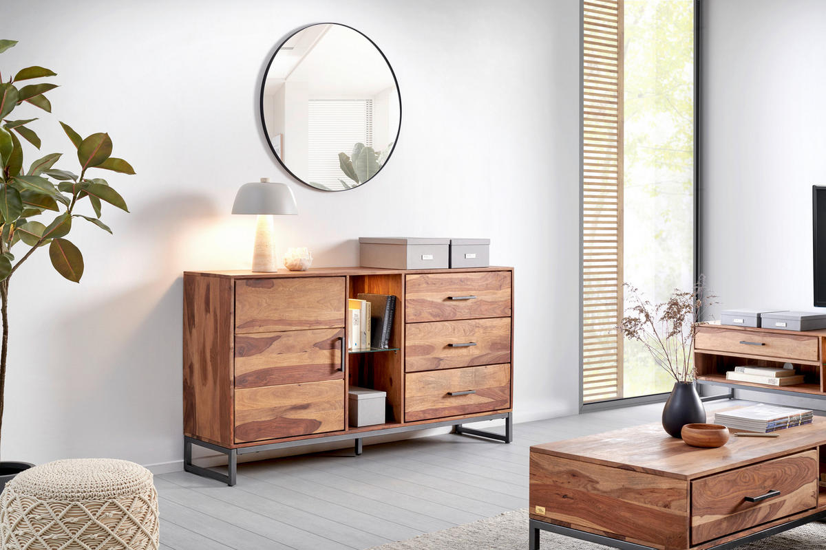 ŠIROKÁ KOMODA, indický palisander, antracitová, prírodná farba, 175/49/40 cm - prírodná farba/antracitová, Lifestyle, kov/drevo (175/49/40cm) - MID.YOU