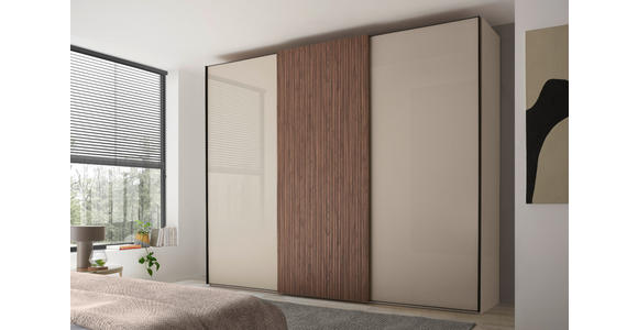 SCHWEBETÜRENSCHRANK  in Sandfarben, Eiche dunkel  - Sandfarben/Eiche dunkel, Design, Glas/Holzwerkstoff (280/240/68cm) - Dieter Knoll