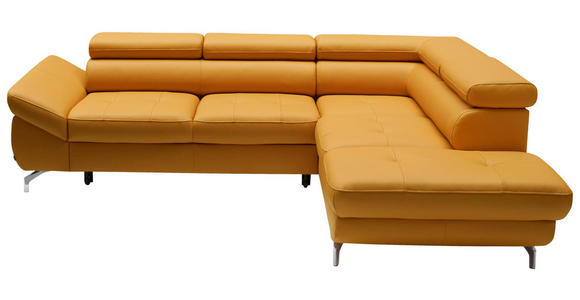ECKSOFA in Echtleder Currygelb  270/220 cm  - Currygelb/Silberfarben, Design, Leder/Metall (270/220cm) - Novel