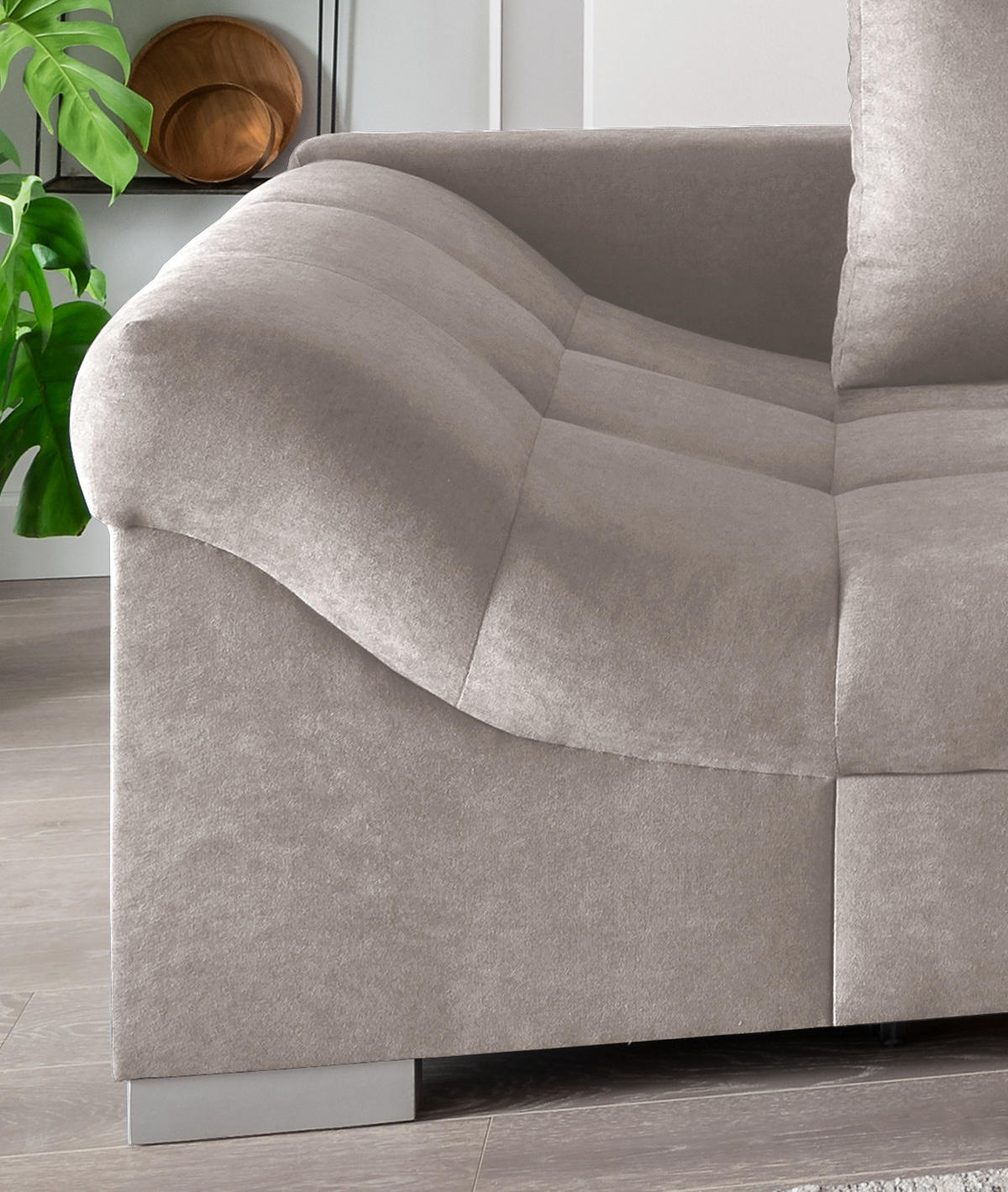 ECKSCHLAFSOFA in Taupe Textil   - Taupe/Silberfarben, Design, Holz/Textil (298/202cm) - MID.YOU