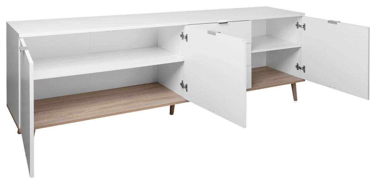 SIDEBOARD 200/68/40 cm  - vit/Sonoma ek, Klassisk, metall/trämaterial (200/68/40cm) - MID.YOU