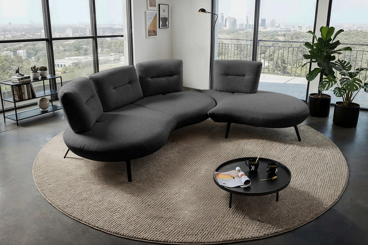 BIGSOFA Flachgewebe Anthrazit  - Anthrazit/Schwarz, Design, Textil/Metall (456/93/138cm) - Moderano