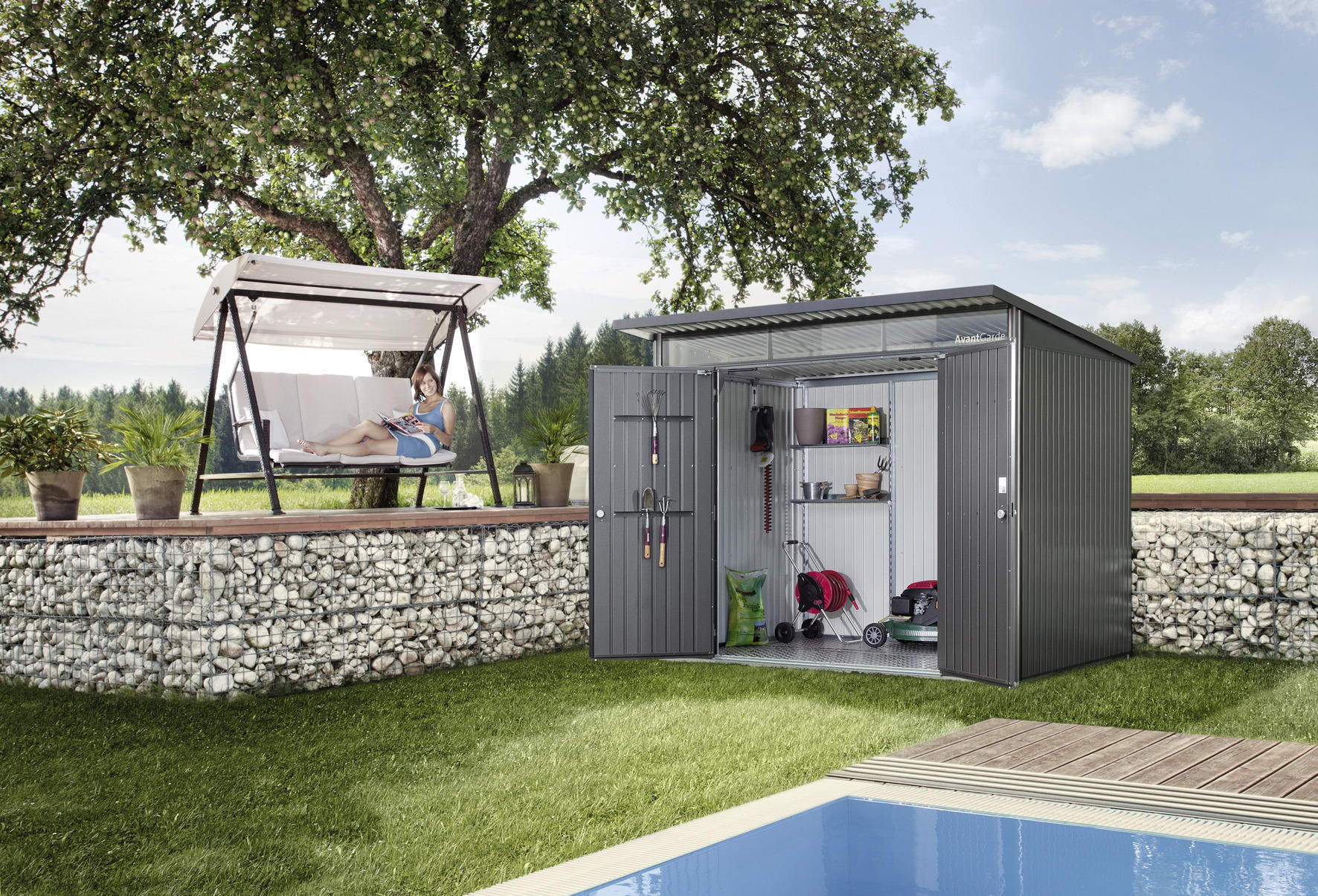 GERÄTEHAUS 260/218/220 cm  - Dunkelgrau, Design, Metall (260/218/220cm) - Biohort