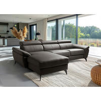 ECKSOFA SONO in Lederlook Echtleder Dunkelbraun Armteilverstellung, Kopfteilverstellung  179/252 cm  - Dunkelbraun/Schwarz, Design, Leder/Textil (179/252cm) - Livetastic
