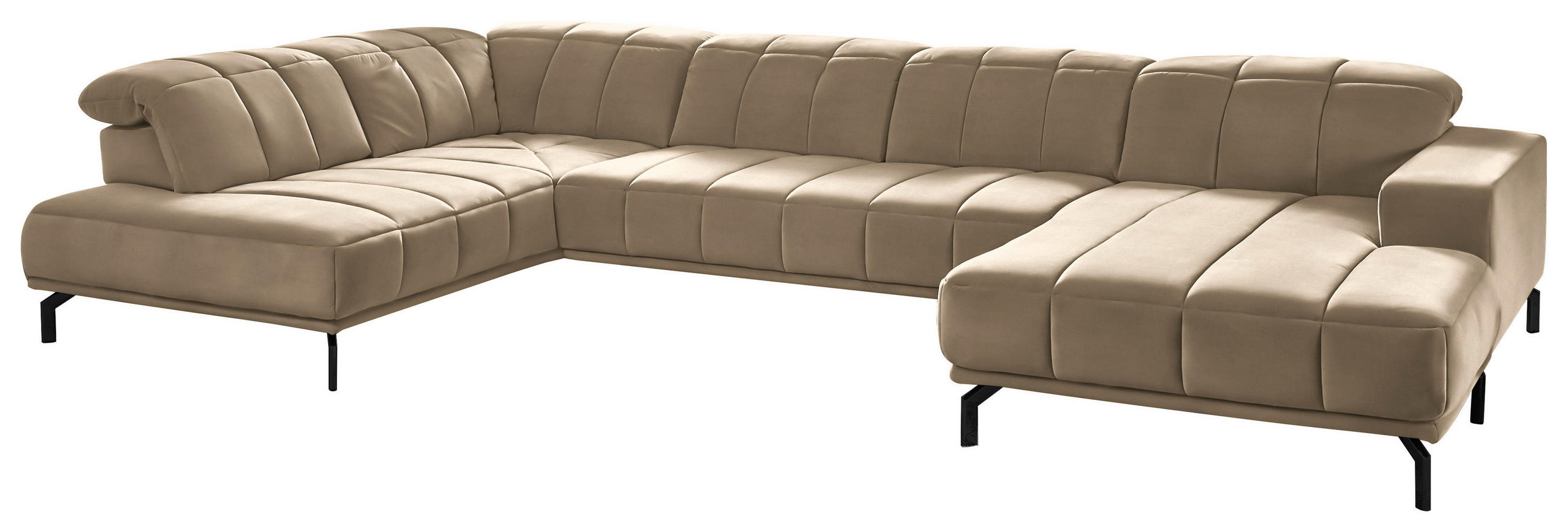 WOHNLANDSCHAFT Sandfarben, Hellbraun Velours - Sandfarben/Hellbraun, Design, Textil/Metall (219/383/195cm) - Beldomo Style