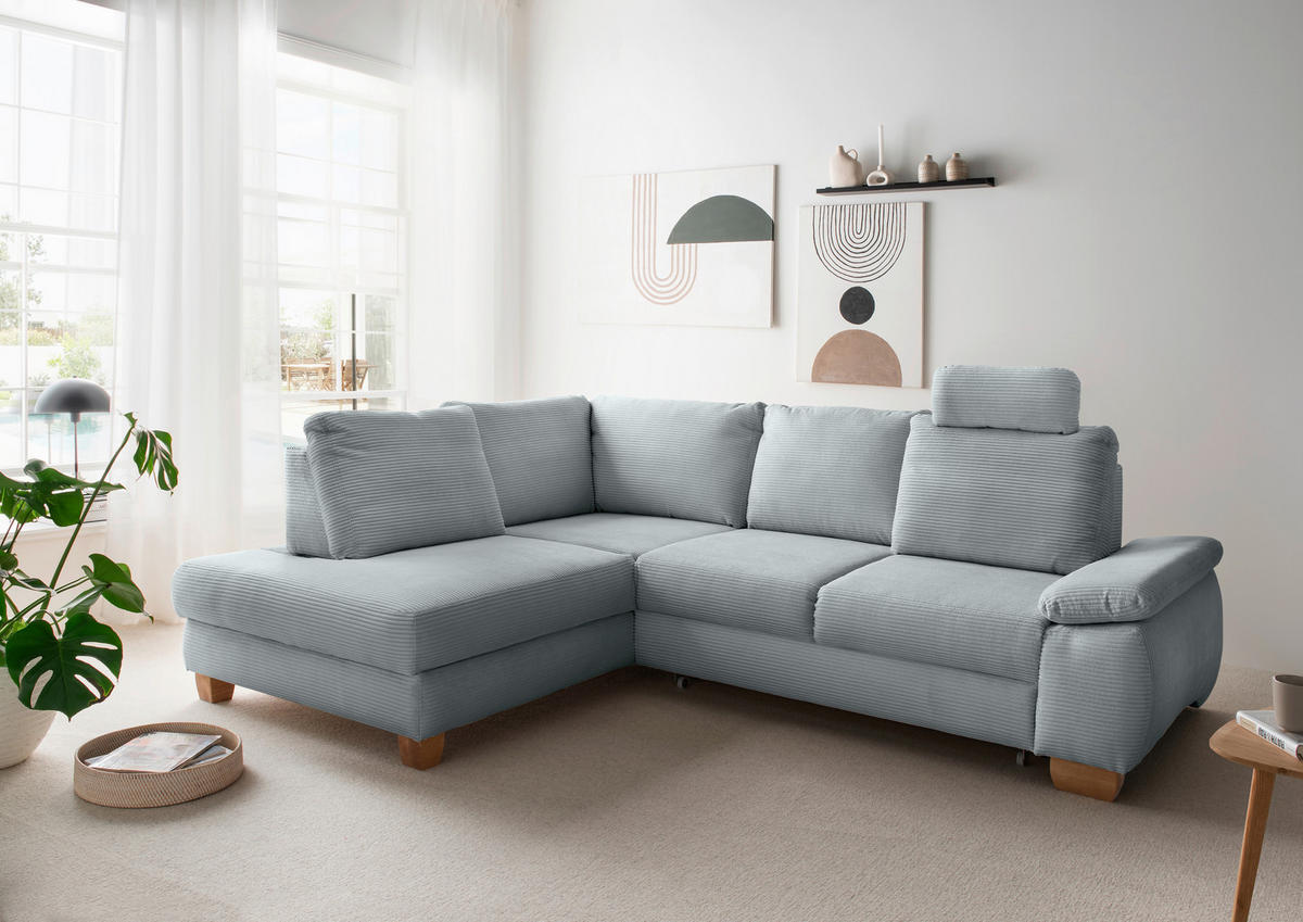 ECKSCHLAFSOFA in Cord Hellblau  - Wildeiche/Hellblau, Modern, Holz/Textil (206/261cm) - Livetastic
