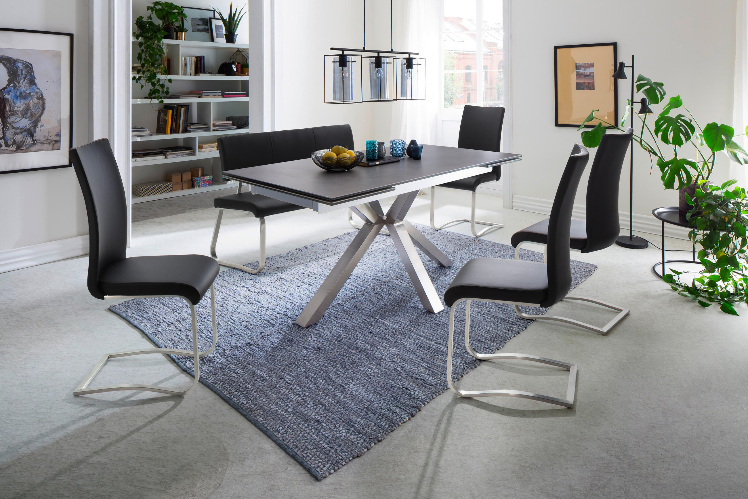 SCHWINGSTUHL in Edelstahl Lederlook - Edelstahlfarben/Schwarz, Design, Textil/Metall (52/103/43cm) - Livetastic