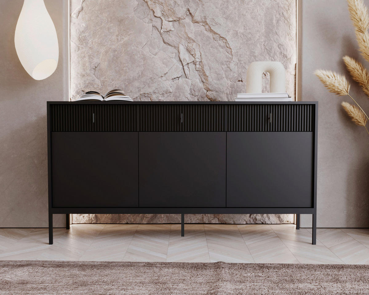SIDEBOARD Maggiore  in 154,5/82,6/39 cm  - Schwarz, Design, Holzwerkstoff/Metall (154,5/82,6/39cm) - Boxxx