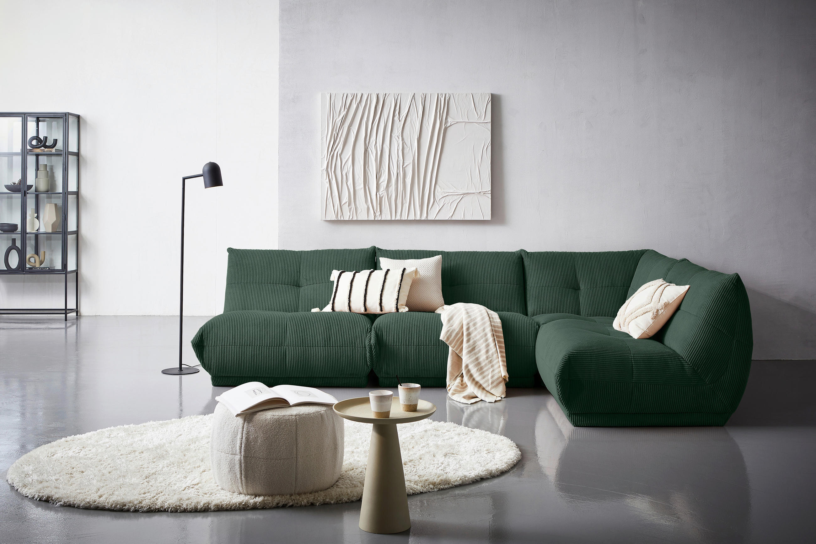 ECKSOFA in Cord Dunkelgrün  - Dunkelgrün, Trend, Textil (315/210cm) - Livetastic