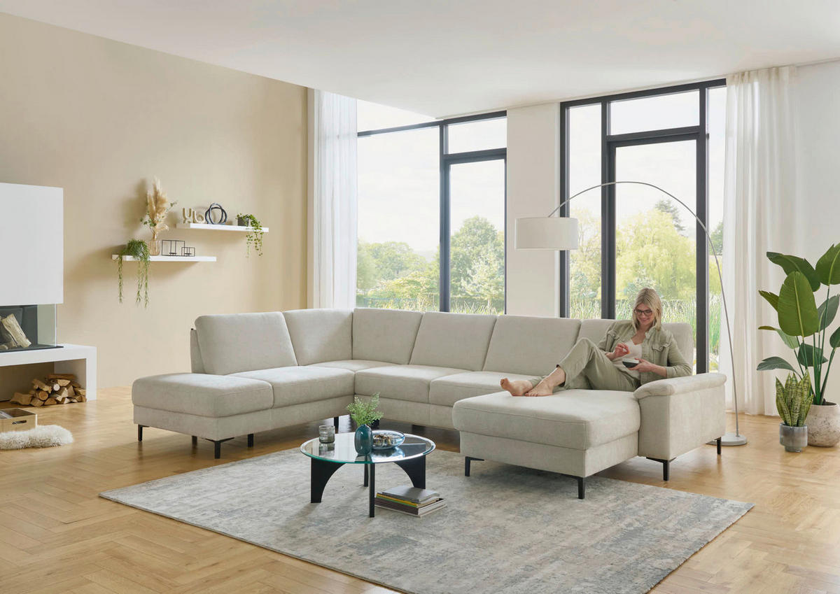 WOHNLANDSCHAFT Dieter Knoll Greige Chenille  - Greige/Schwarz, Design, Textil/Metall (235/349/175cm) - Dieter Knoll