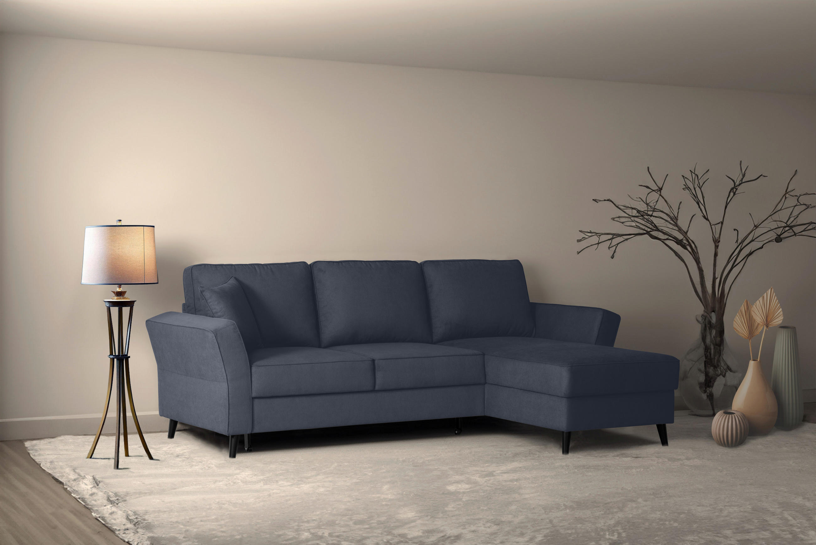 ECKSOFA in Velours Dunkelgrau  - Dunkelgrau/Schwarz, Konventionell, Holz/Textil (244/159cm) - Carryhome
