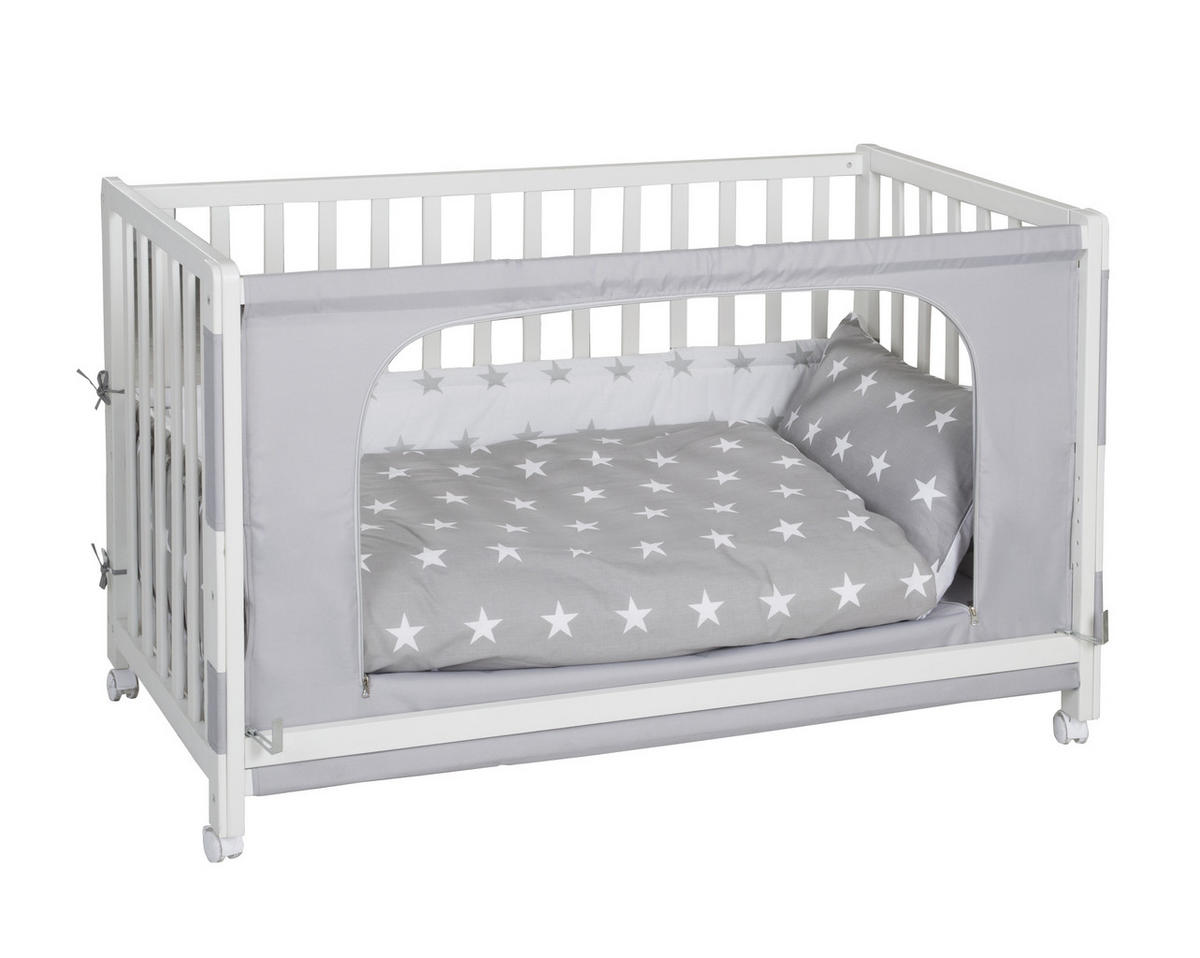 SET DO POSTÝLKY S PŘÍČKAMI   - šedá/bílá, Basics, dřevo/textil (60/120cm) - Roba