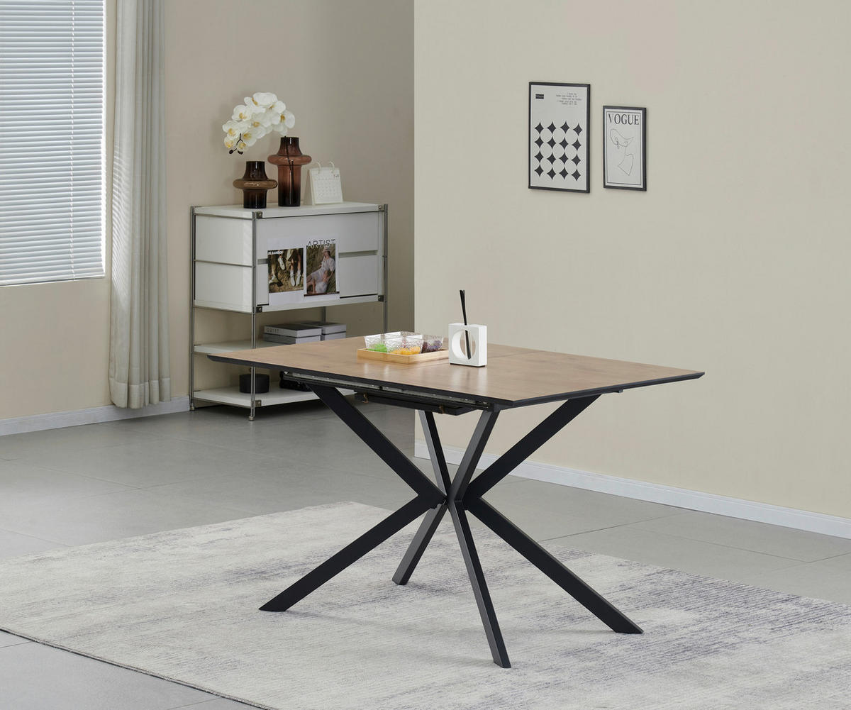 ESSTISCH Eichefarben rechteckig  ausziehbar  - Eichefarben/Schwarz, KONVENTIONELL, Holzwerkstoff/Metall (120-160/76/80cm) - MID.YOU