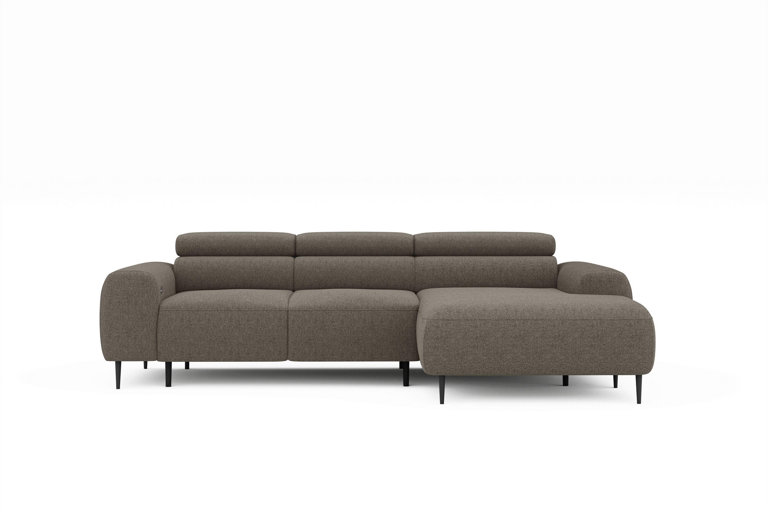 ECKSOFA Hellbraun Struktur Rücken echt, Kopfteilverstellung, Sitztiefenverstellung  - Hellbraun/Schwarz, MODERN, Textil/Metall (274/179cm) - Welnova