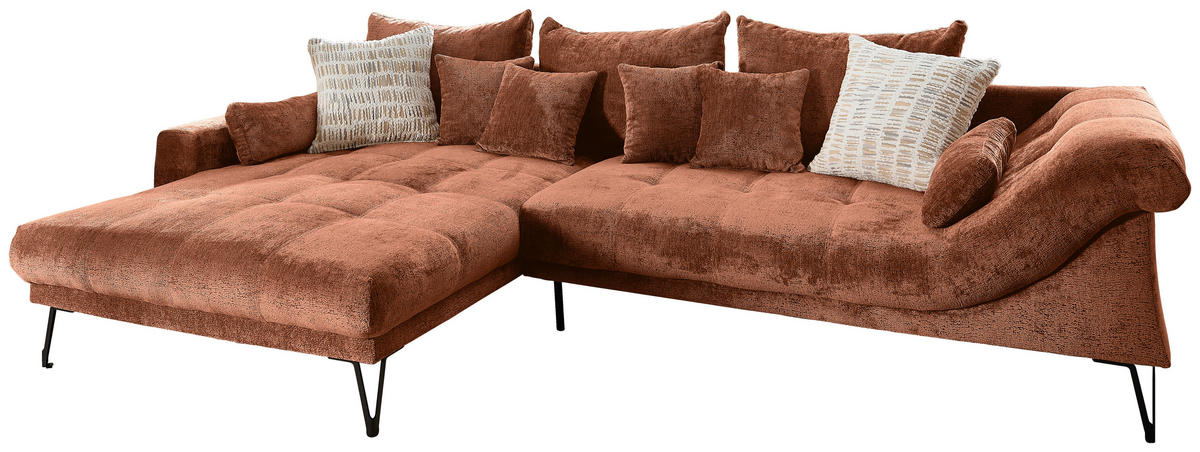ECKSOFA GARDA Rostfarben Chenille Zierkissen, Rückenkissen, Nierenkissen, Rücken echt  - Rostfarben/Schwarz, KONVENTIONELL, Textil/Metall (192/310cm) - Livetastic