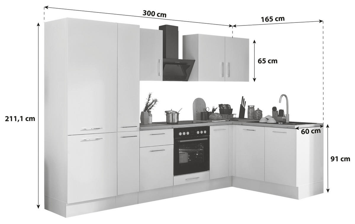 ECKKÜCHE 300/165 cm  in Schwarz, Eiche Artisan  - Schwarz/Eiche Artisan, Basics, Holzwerkstoff/Metall (300/165cm) - MID.YOU